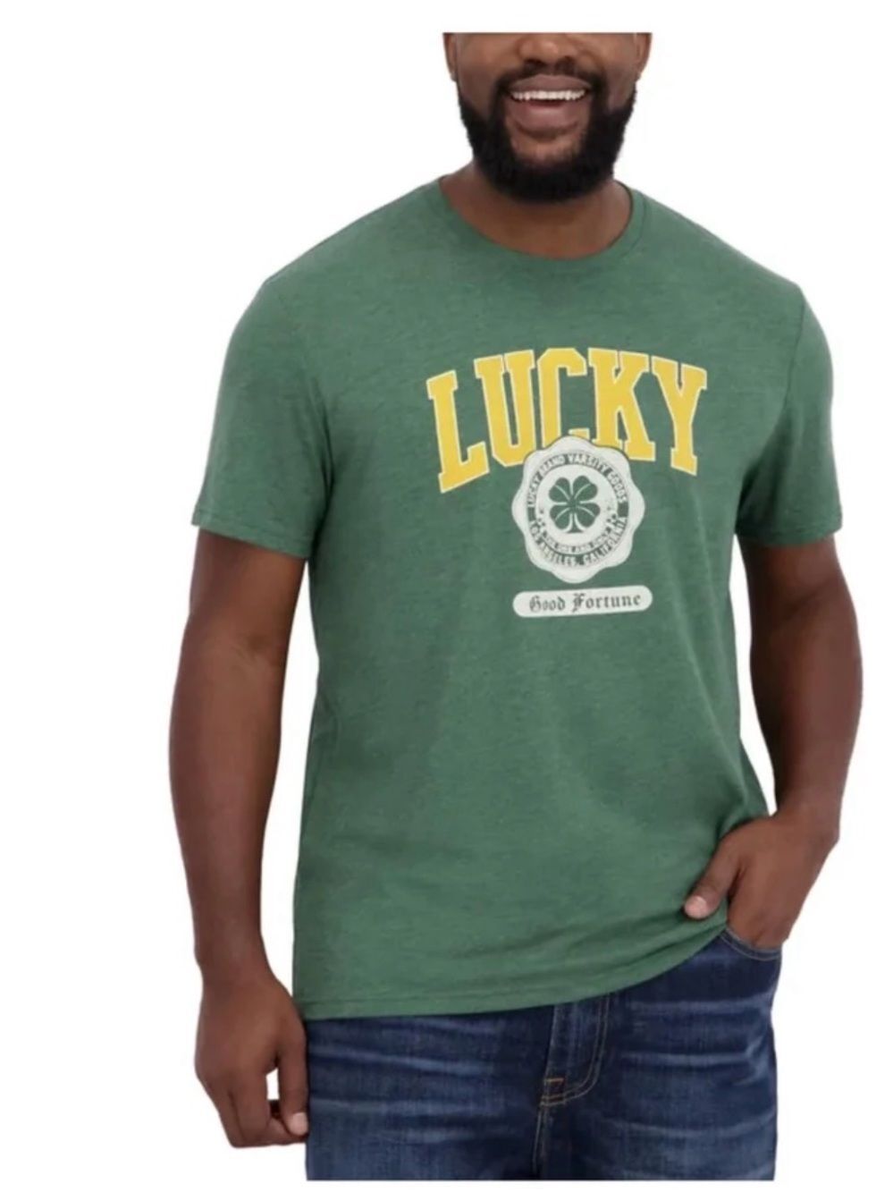 Lucky Brand Green 'LUCKY' Graphic Crew Tee with Shamrock